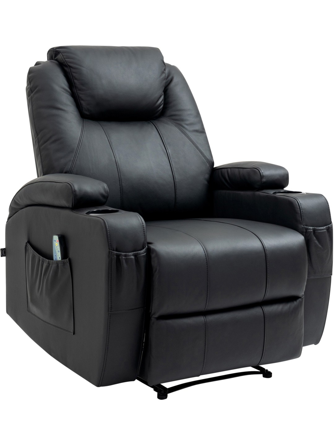 Sillón Galena con función de masaje de cuero auténtico, negro