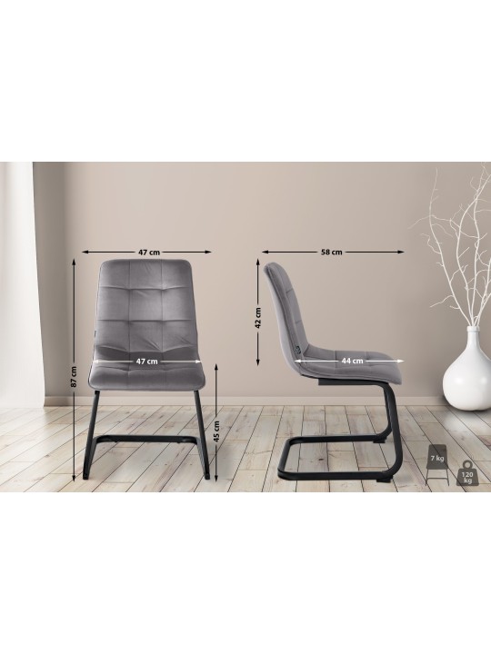 Juego de 2 sillas de comedor terciopelo Vermont, gris oscuro