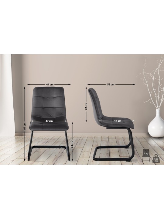 Juego de 2 sillas de comedor terciopelo Vermont, negro