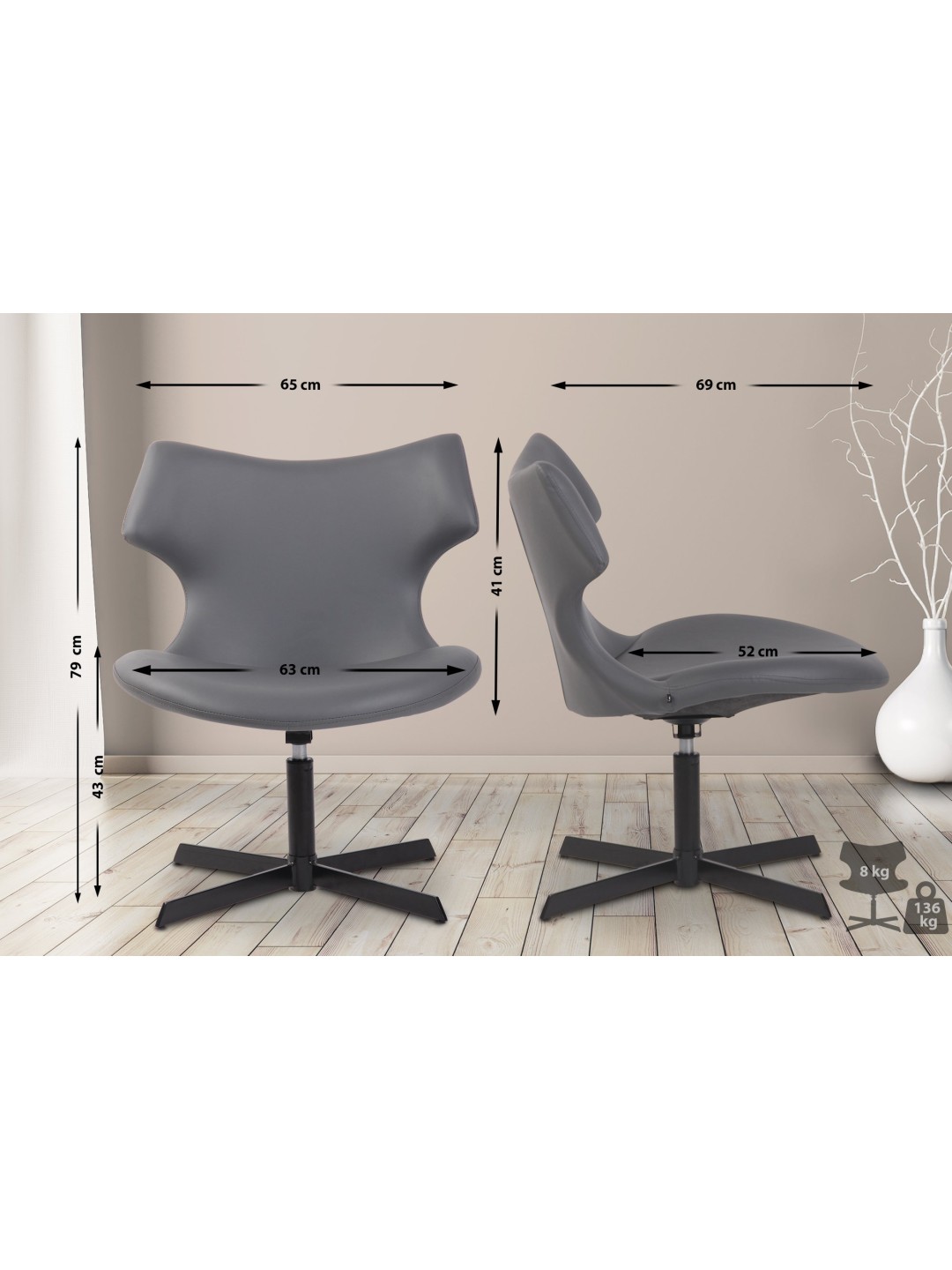 Tumbona Welland piel sintética, gris