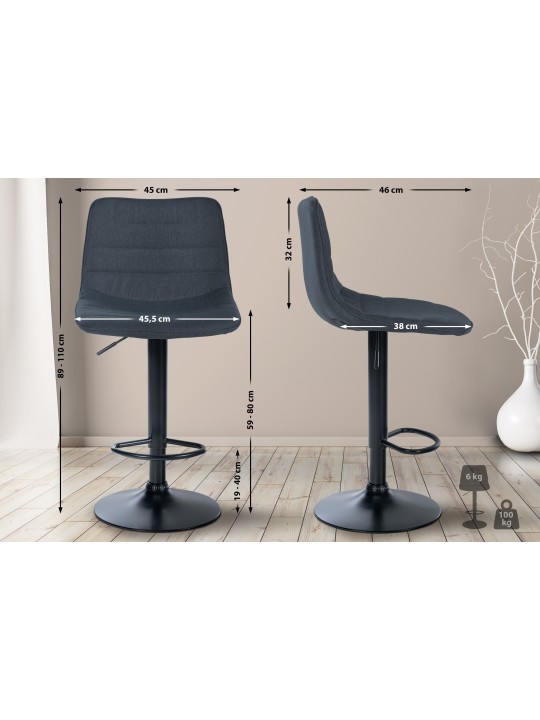 Juego de 2 taburetes de bar Lex tela B, gris oscuro