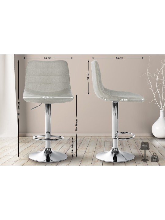 Juego de 2 taburetes de bar Lex tela C, crema
