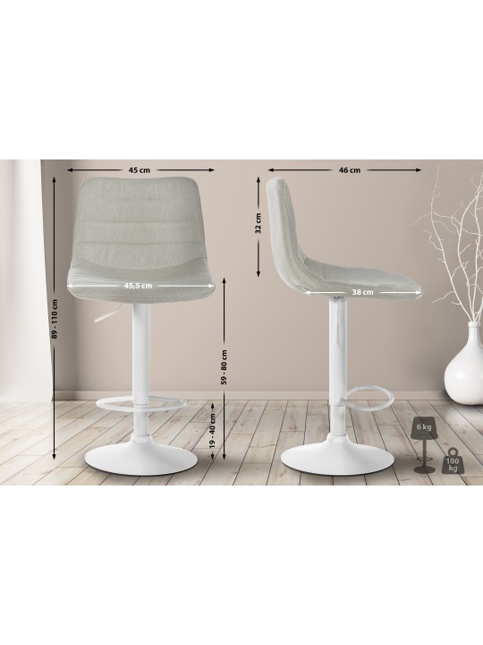 Juego de 2 taburetes de bar Lex tela W, crema