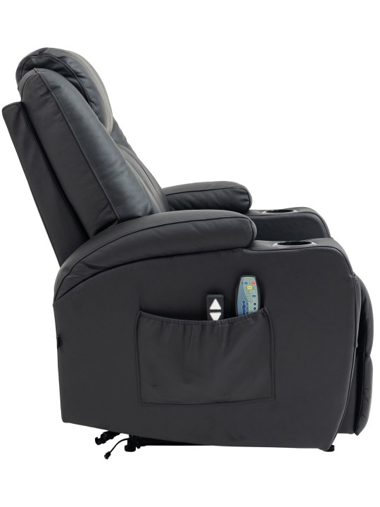 Sillón Hepler con función de masaje de cuero genuino, negro