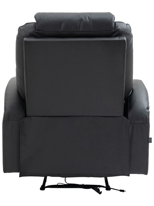 Sillón Hepler con función de masaje de cuero genuino, negro