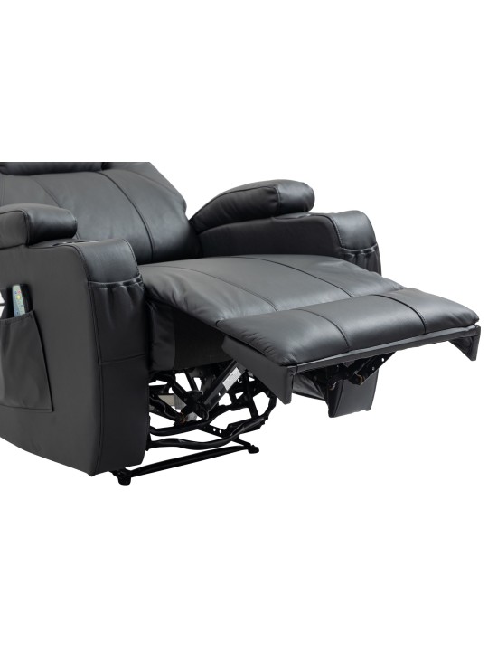 Sillón Hepler con función de masaje de cuero genuino, negro