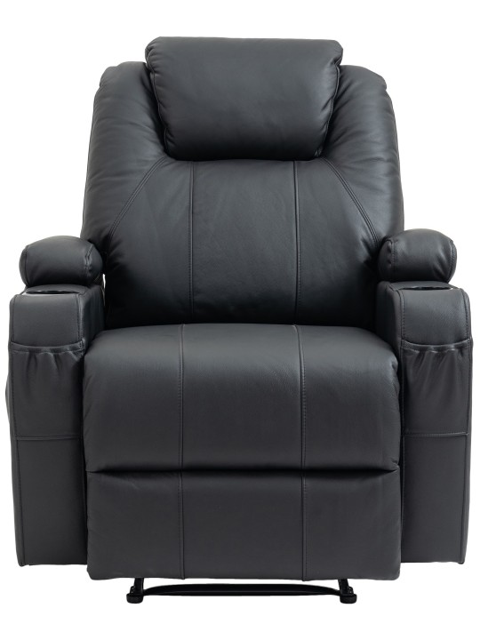 Sillón Hepler con función de masaje de cuero genuino, negro