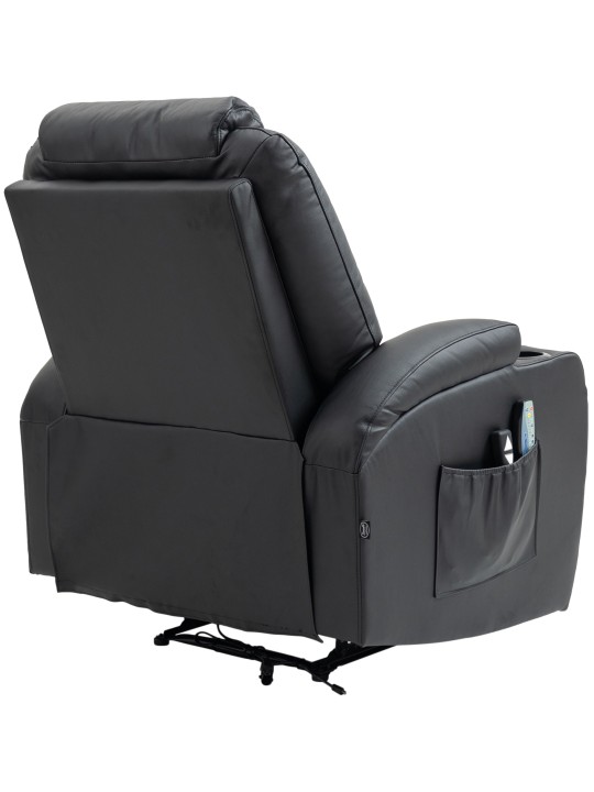 Sillón Hepler con función de masaje de cuero genuino, negro