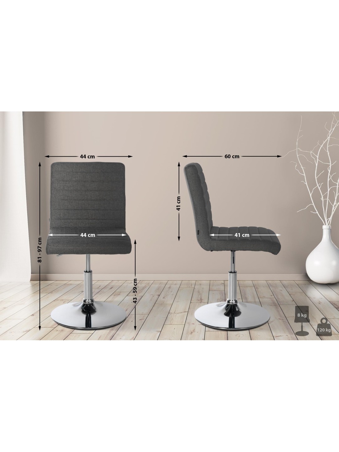 Conjunto de 2 sillas de comedor tela Elvas, gris oscuro