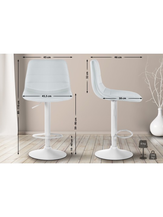 Juego de 2 taburetes de bar Lex piel sintética W, blanco