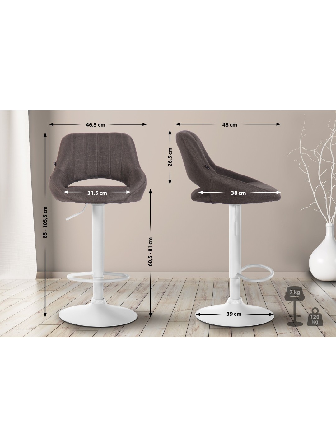 Juego de 2 taburetes de bar Milet tela W, gris oscuro