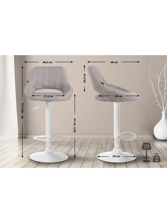 Juego de 2 taburetes de bar Milet tela W, gris