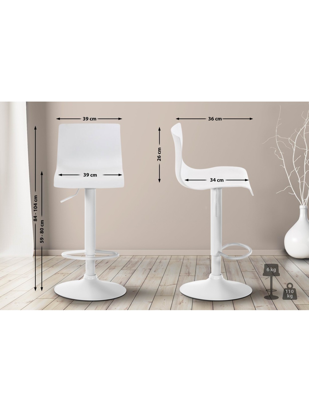 Taburete de bar Hoover W, blanco
