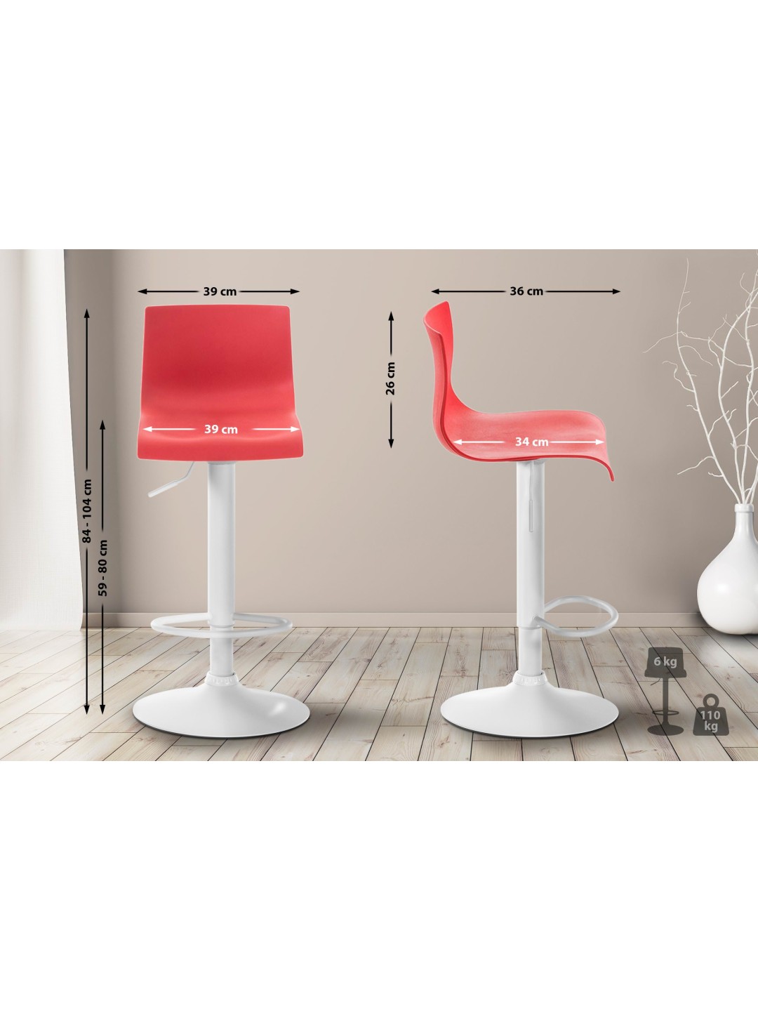 Taburete de bar Hoover W, rojo