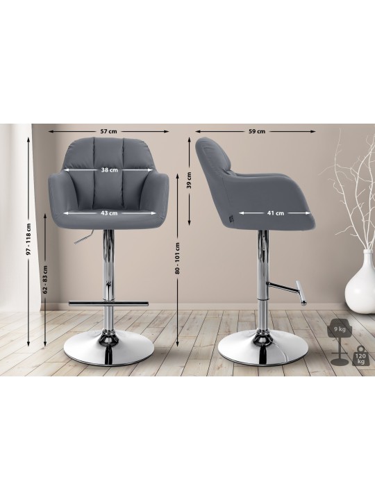 Taburete de bar Natoma piel sintética cromado, gris