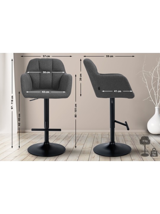 Taburete de bar Natoma tela, gris oscuro
