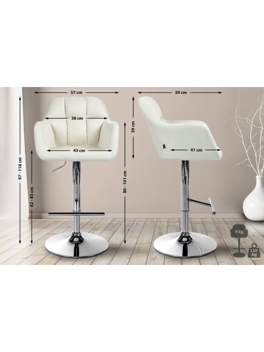 Taburete de bar Natoma tela cromo, crema