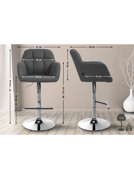 Taburete de bar Natoma tela cromo, gris oscuro