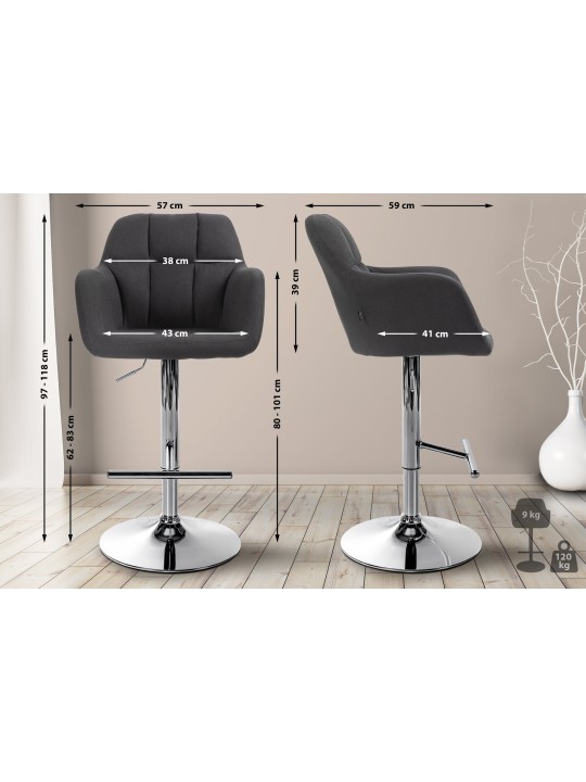 Taburete de bar Natoma tela cromo, negro