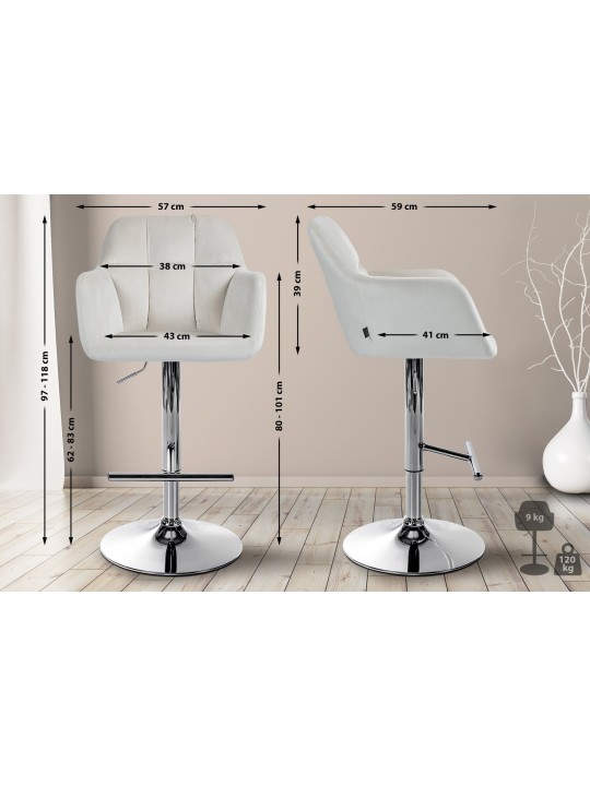 Taburete de bar Natoma terciopelo cromado, crema