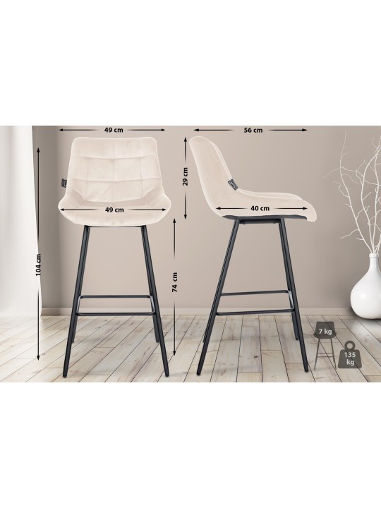 Taburete de bar Weston terciopelo, crema Taburete de bar Weston terciopelo, crema