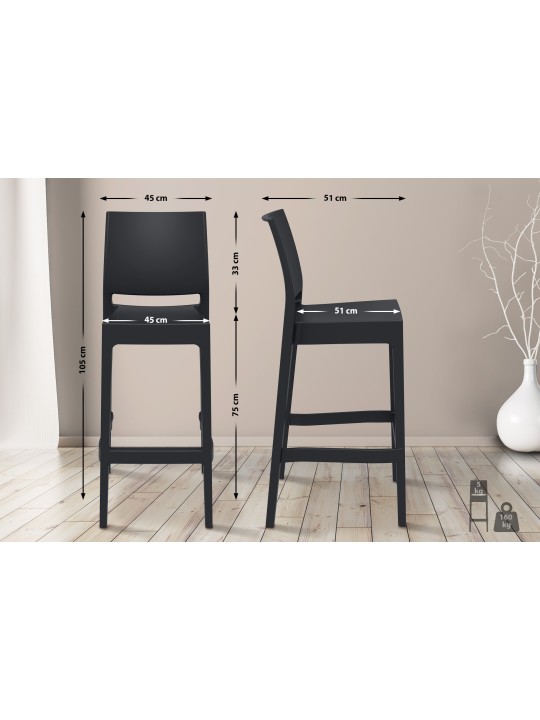 Juego de 2 taburetes de bar Maya, negro Juego de 2 taburetes de bar Maya, negro