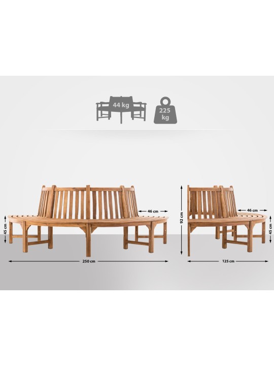 Banco arbol leming media caña 250 cm, teca