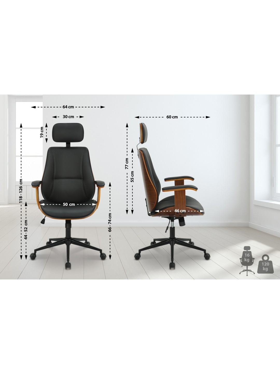 Silla de oficina Lugo polipiel, nogal/negro