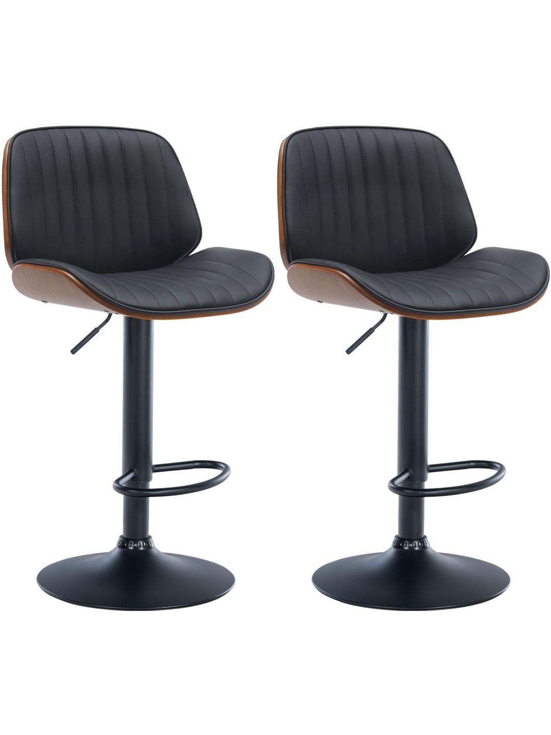 Juego de 2 taburetes de bar Nova de piel sintética, nogal/negro