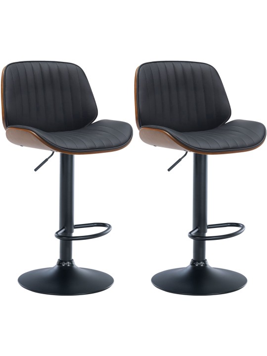 Juego de 2 taburetes de bar Nova de piel sintética, nogal/negro