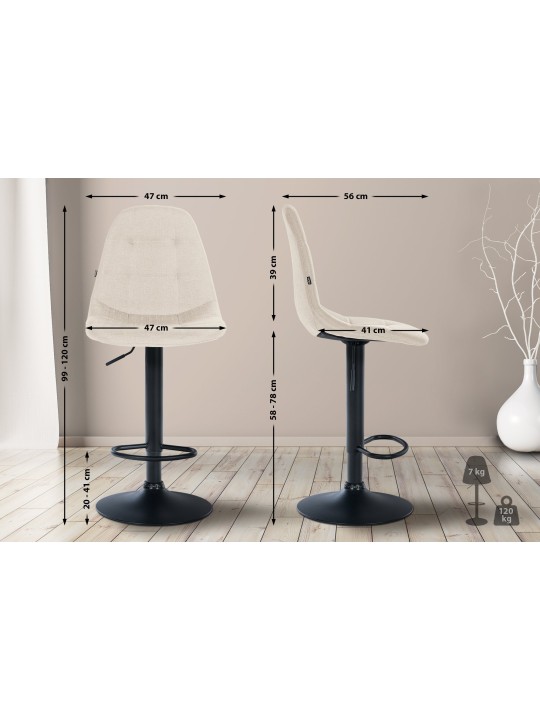 Taburete de bar Elmore tela B, crema