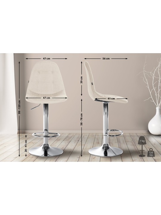 Taburete de bar Elmore tela C, crema