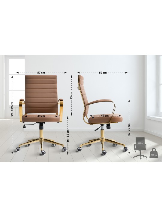 Silla de oficina Havana polipiel, marrón claro