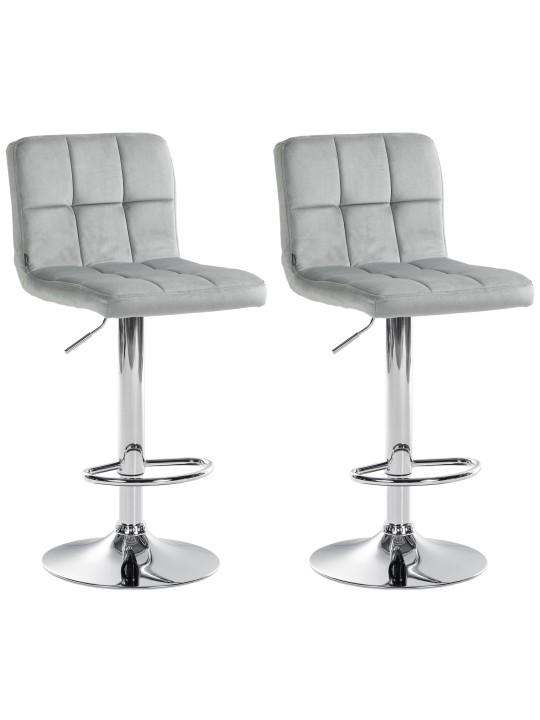 Juego de 2 taburetes de bar Perú terciopelo cromado, gris