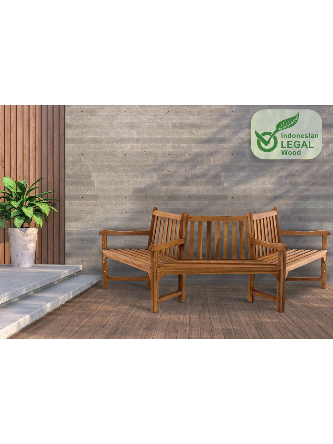 Banco arbol Kenna con reposabrazos semicircular 250 cm, teca