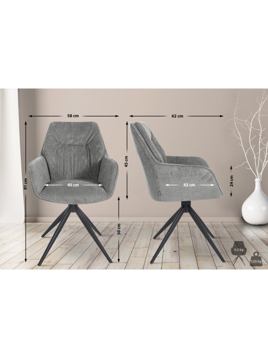 Silla de comedor Jules tela, gris