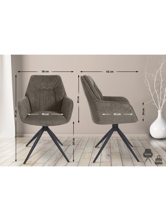 Silla de comedor Jules tela, gris oscuro