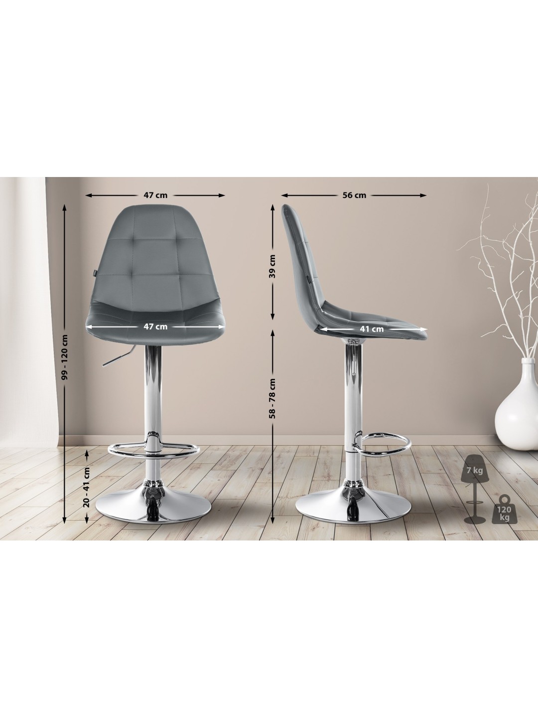 Taburete de bar Elmore símil piel C, gris