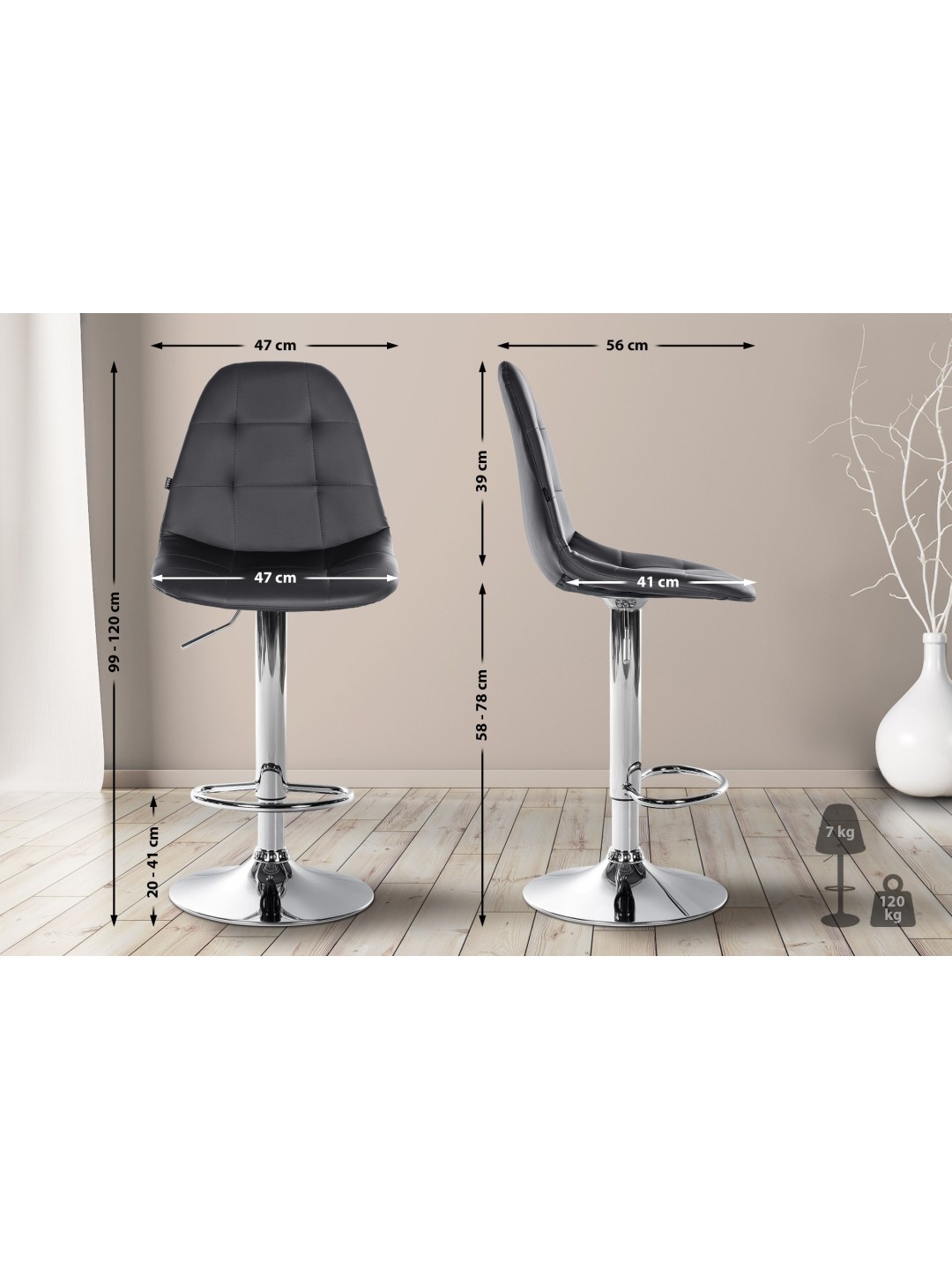 Taburete de bar Elmore símil piel C, negro