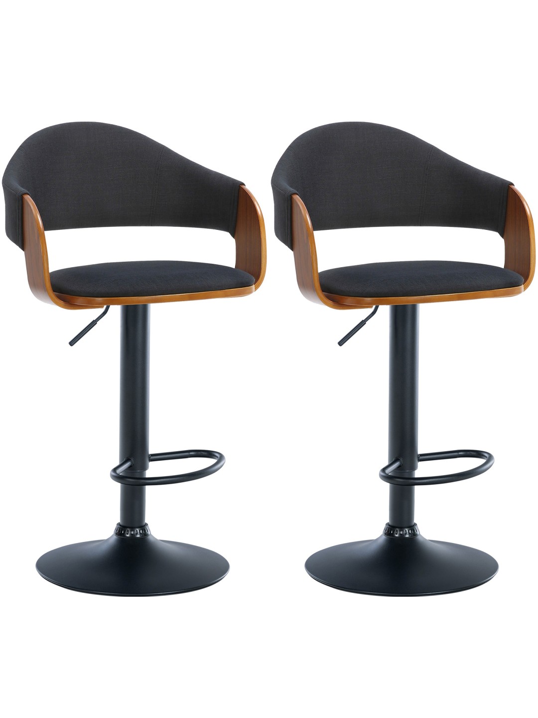 Juego de 2 taburetes de bar tela Nilse, nogal/negro