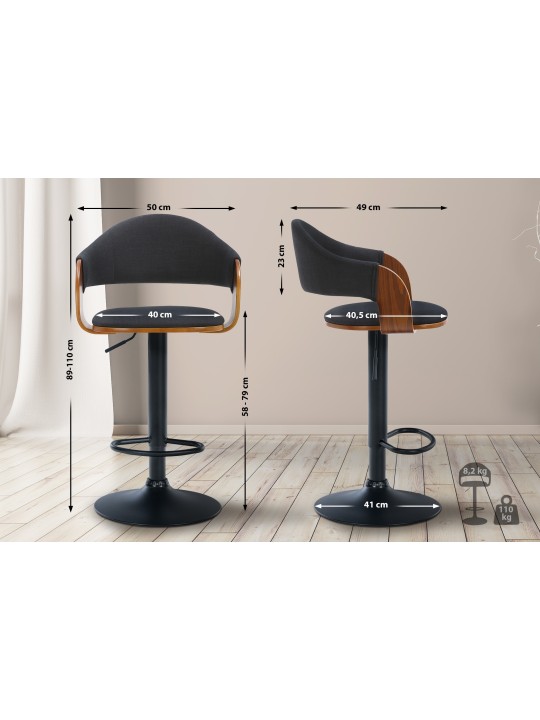 Juego de 2 taburetes de bar tela Nilse, nogal/negro