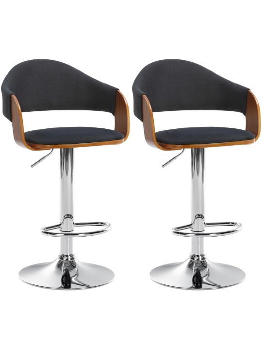 Juego de 2 taburetes de bar Nilse tela cromo, nogal/negro