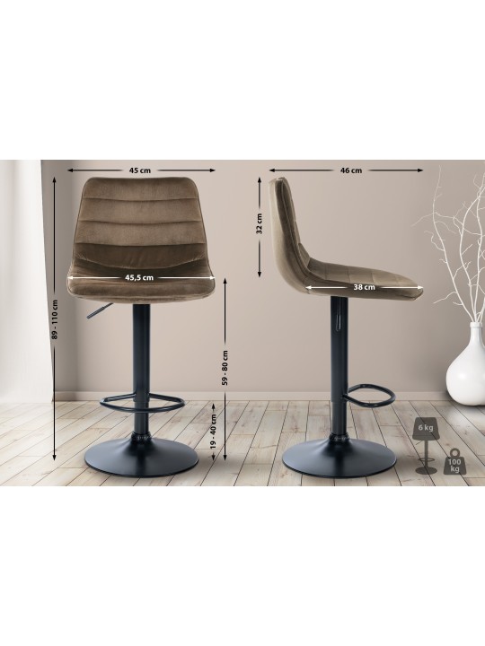 Juego de 2 taburetes de bar Lex terciopelo, marrón