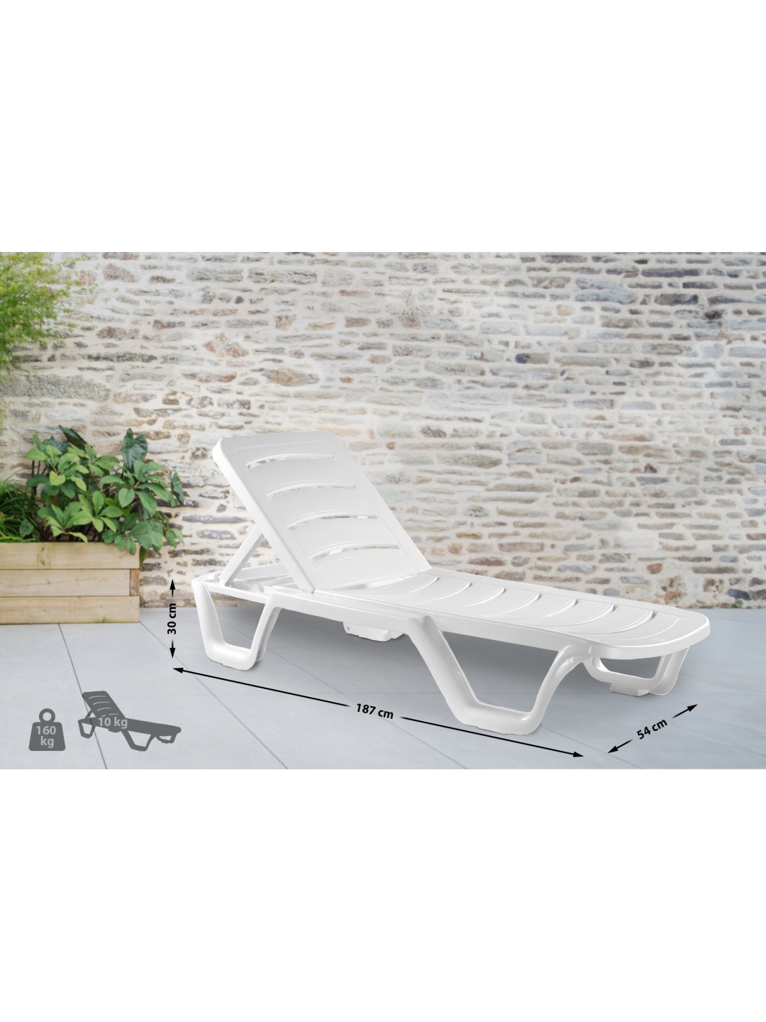 Juego de 10 tumbonas Bahama, blanco