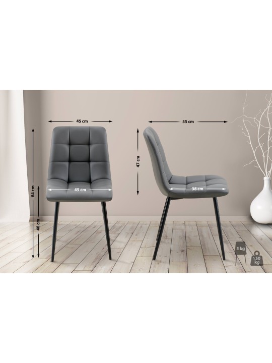 Juego de 4 sillas de comedor Antibes piel sintética, gris oscuro