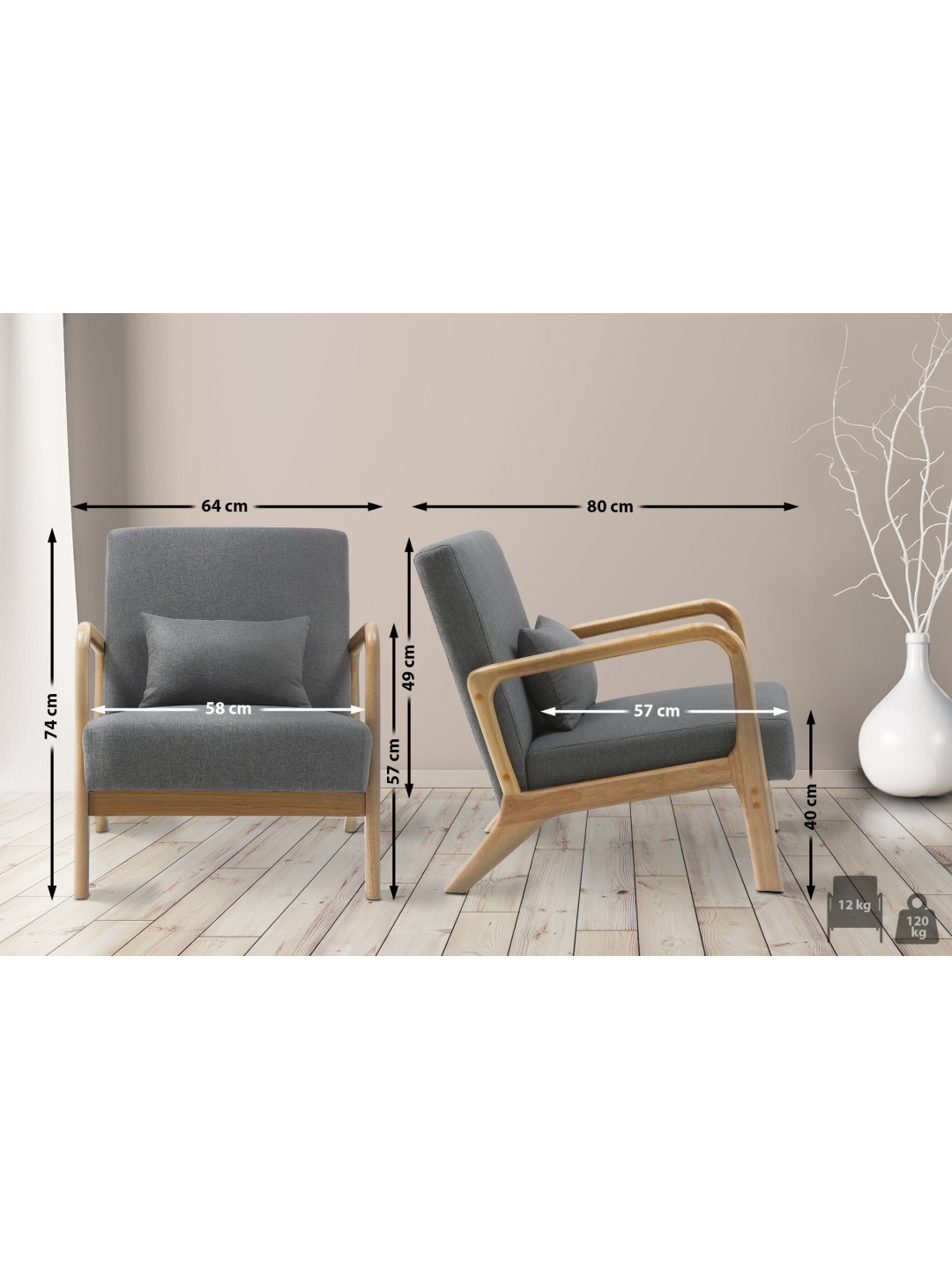 Sillón Hibbing tejido, gris claro