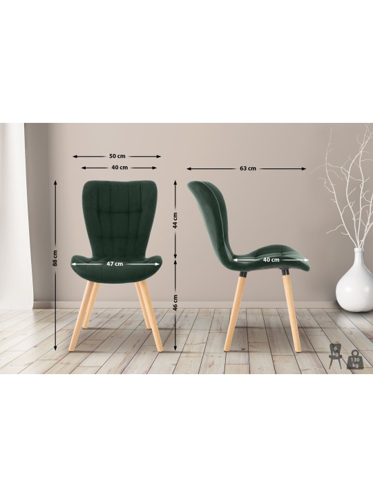 Conjunto de 2 sillas Elda terciopelo, verde Conjunto de 2 sillas Elda terciopelo, verde