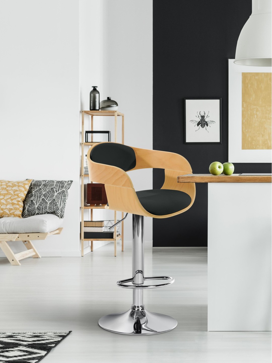 Taburete de bar Kingston C, natural/negro