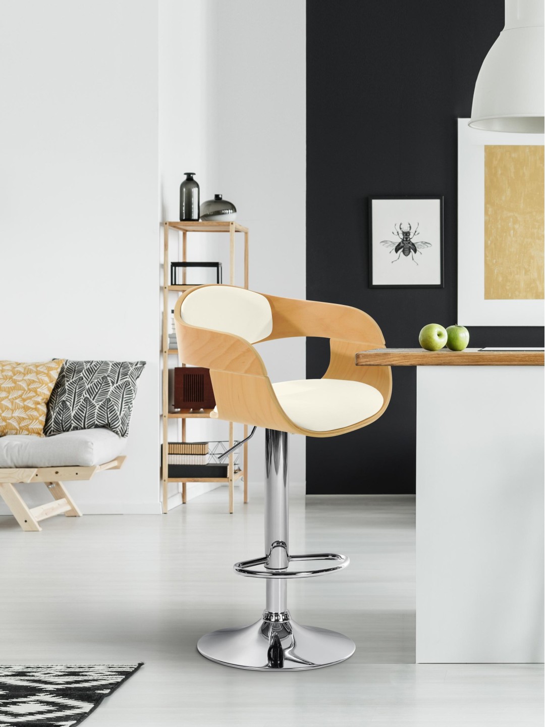 Taburete de bar Kingston C, natural/blanco