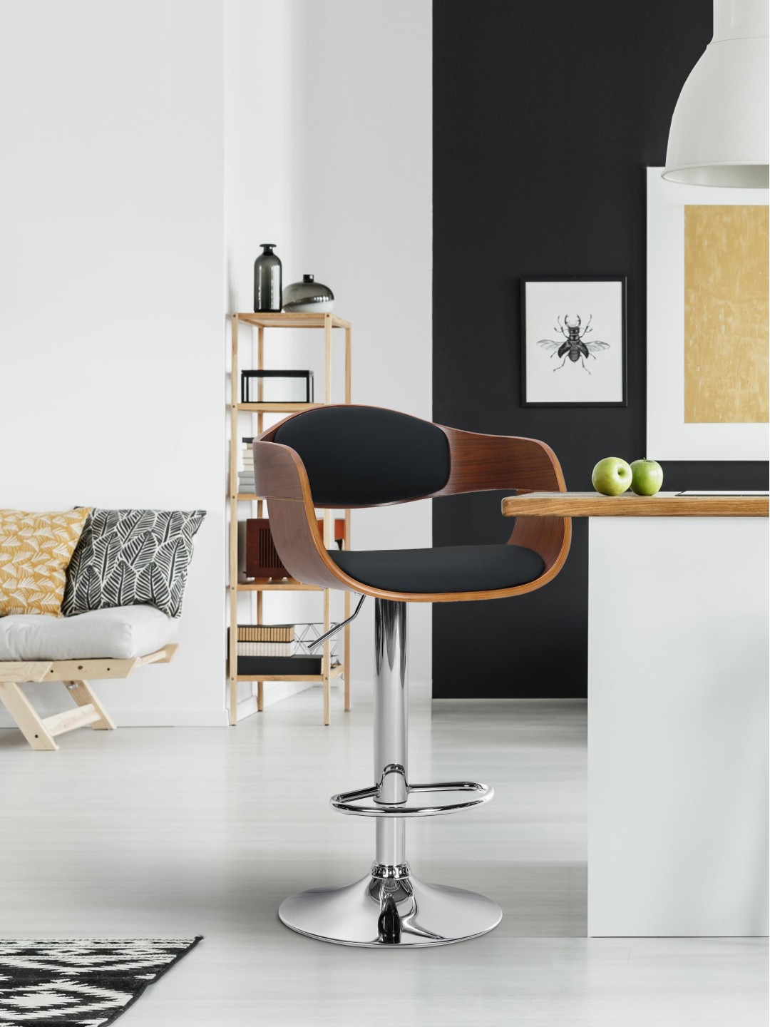 Taburete de bar Kingston C, nogal/negro